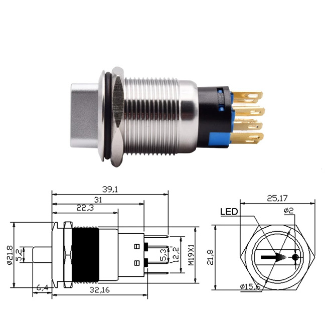 Interruttori rotanti da 19 mm